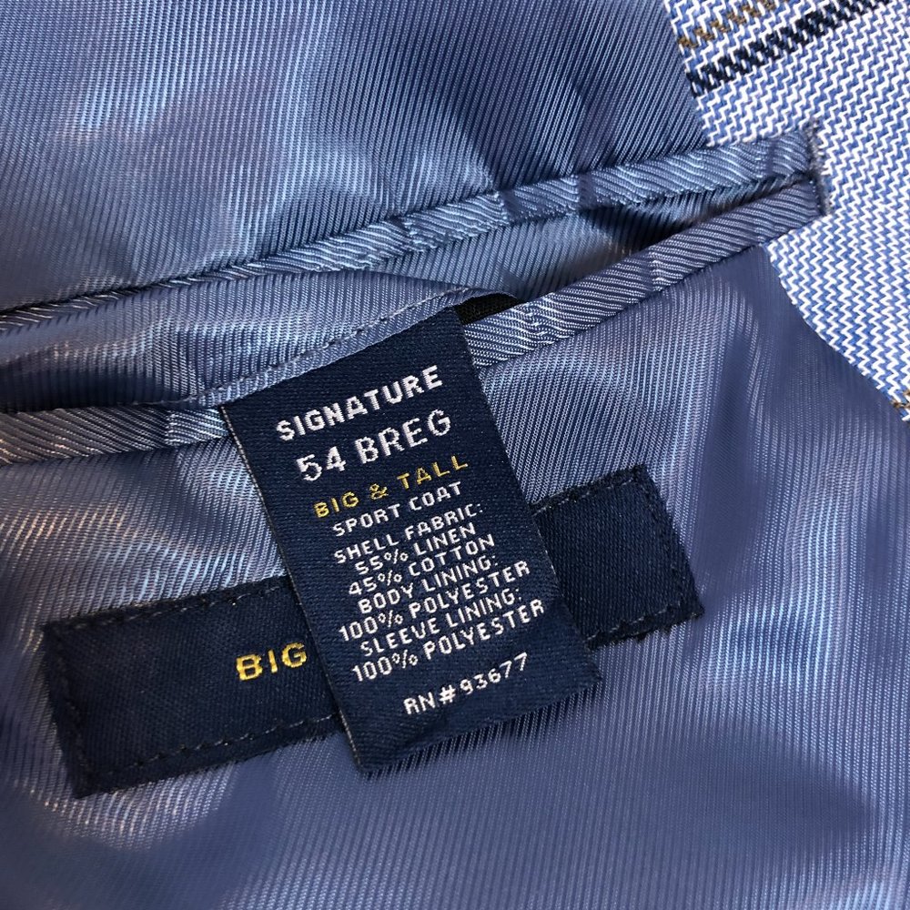 Stafford Blue Brown Windowpane Linen Sport Coat - Picture 9 of 11